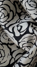 Close-up texture and rose pattern detail of Chessboard Rose 65 cm silk scarf